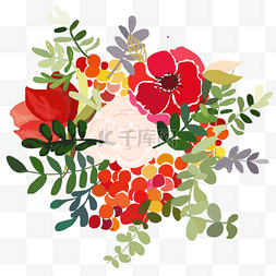 绿花束图片_七夕红色花朵绿植树叶装饰花束