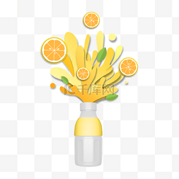 瓶装橙汁素材图片_剪纸风格饮料瓶装橙汁