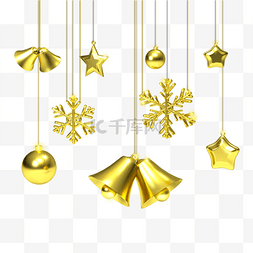 3d金色圣诞节雪花装饰吊饰铃铛
