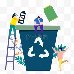 回收垃圾箱图片_卡通手绘绿色环保可回收插画
