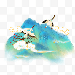 国潮中国风山水仙鹤