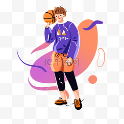 篮球彩色图片_篮球运动员准备打球手绘插画png免