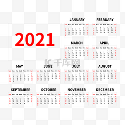 2021 calendar 新年日历排版矢量