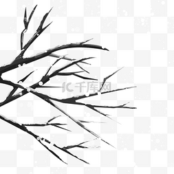 冬季树枝插画图片_灰色冬季雪景植物树干插画