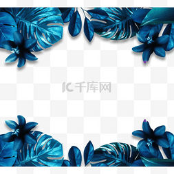 蓝色复合图片_复古蓝复合植物边框元素