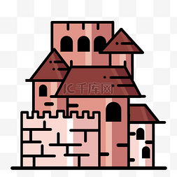 粉红色城堡图片_粉红色建筑城堡插画