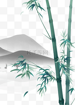 植物绿色古风图片_中式竹子绿色水墨装饰画