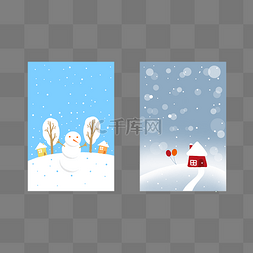 冬季雪屋 树木卡片背景
