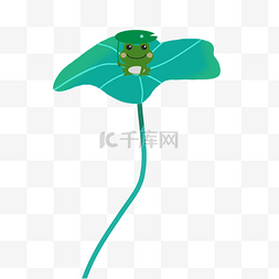 手绘在绿荷上的可爱青蛙免抠图