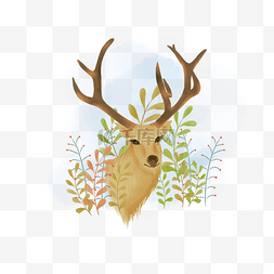 原创手绘植物图片_北欧风格麋鹿
