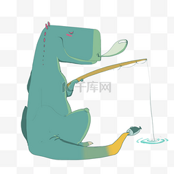 钓鱼的蓝色恐龙插画