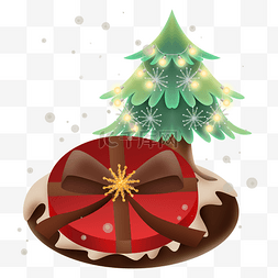 礼物盒圆形图片_红色礼物盒和圣诞树