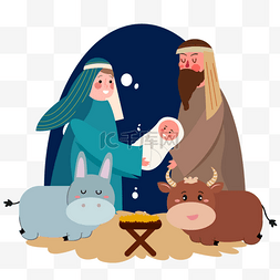 圣诞节nativity scene扁平风耶稣诞生