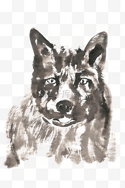 手绘写实宠物图片_慵懒的小狗水墨画PNG免抠素材