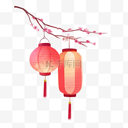 灯笼梅花古风图片_新年古风红灯笼