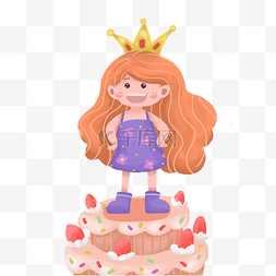蛋糕好吃图片_小女孩站在蛋糕上免抠图