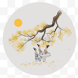 树国画图片_中国风树下赏月的古人