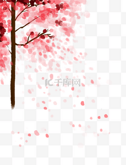 手绘插画图树木图片_手绘卡通渐变粉红色的树免扣元素