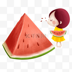 西瓜主题图片_清凉解暑水果吃西瓜主题插画