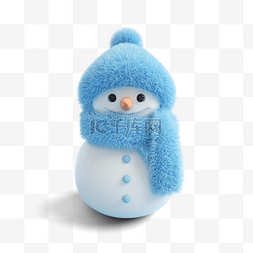 可爱的圣诞元素图片_戴蓝色毛绒帽子的雪人3d元素