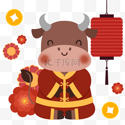 小灯笼红包图片_2021年春节红色衣服小牛