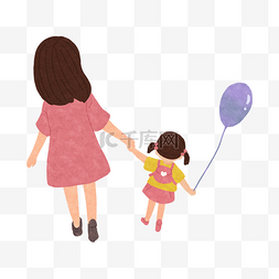 儿童牵着气球图片_妈妈牵着孩子行走