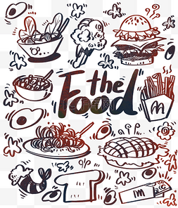 可爱食物手绘图片_线条食物底纹印花