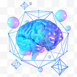 科技智能大脑数据蓝色线框医球菱形