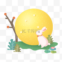 山水船只图片_中秋节节日中秋佳节兔子月兔月亮