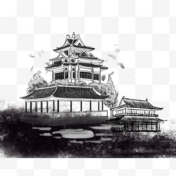 中式山水寺庙
