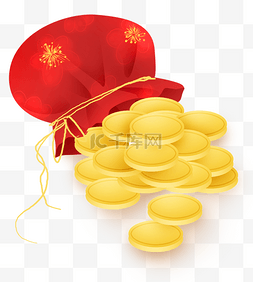 金钱袋图片_中国风钱袋和金币