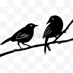 两只小鸟站在树枝上剪影