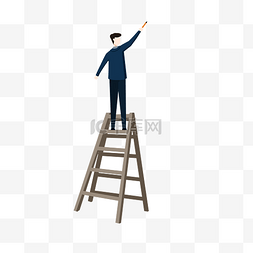 梯子上图片_站在梯子上男子