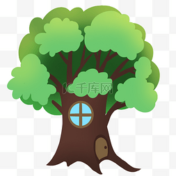 卡通树洞图片_绿色植物大树元素