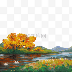 唯美插画风景图片_油画风景油画背景秋天唯美