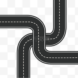 公路装饰卡通图片_黑色弯曲公路手绘城市道路扁平卡