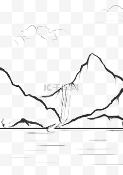 手绘线描山水风景插画
