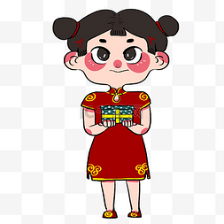 六一儿童节穿旗袍送礼物的中国风