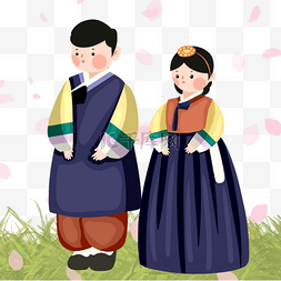 卡通风格韩国传统服饰人物