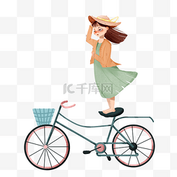 卡通女孩骑单车免抠图