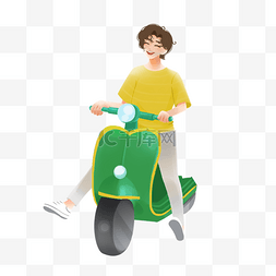 卡通男孩骑着电动车