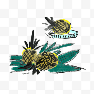 夏天水墨菠萝手绘插画