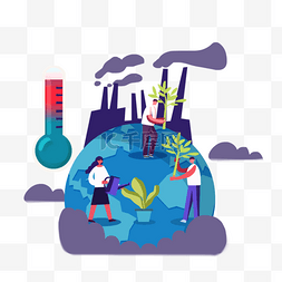 气候变暖温度计图片_全球变暖人物环境保护插画图