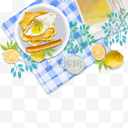 黄色的桌布图片_卡通美味的早餐和水果