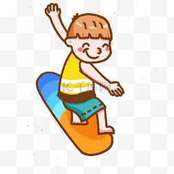 夏季冲浪的小男孩手绘插画