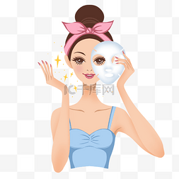 粉色海报背景图片_敷面膜女孩美容化妆