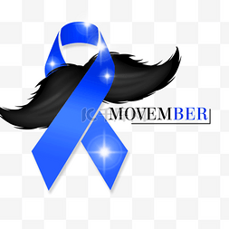男性健康movember黑色胡子和蓝色丝