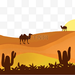 黄昏中的沙漠骆驼