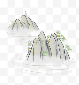 云海山峰图片_古风山顶上的寺庙