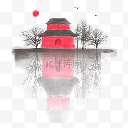 红色建筑中式图片_新中式红色建筑
